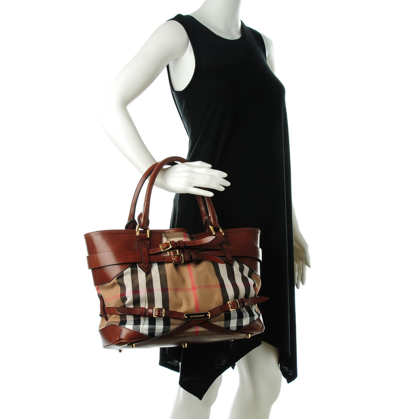House Check Bridle Calfskin Medium Lynher Tote Dark Tan