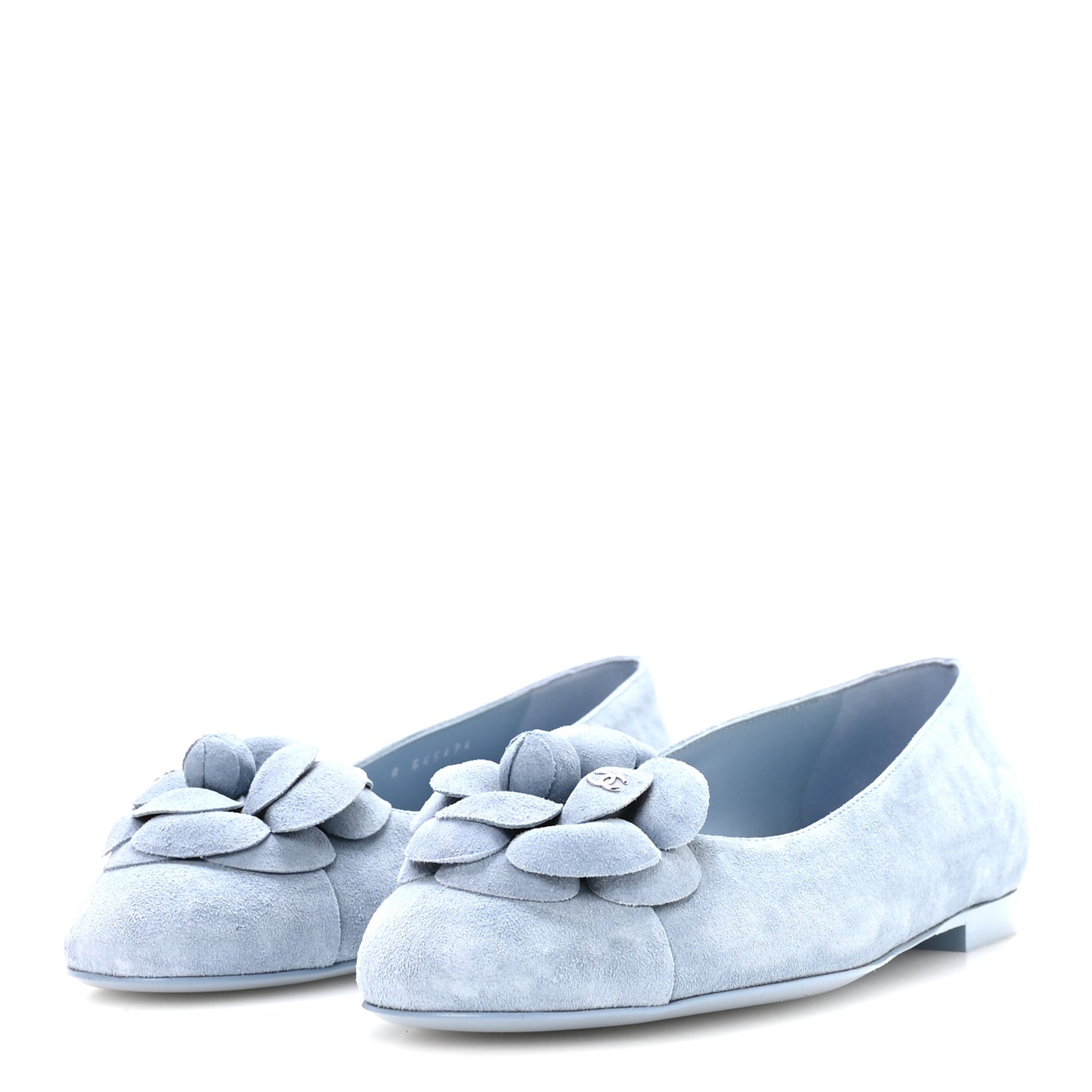 Suede Cap Toe Camellia Ballerina Flats 36 Light Blue