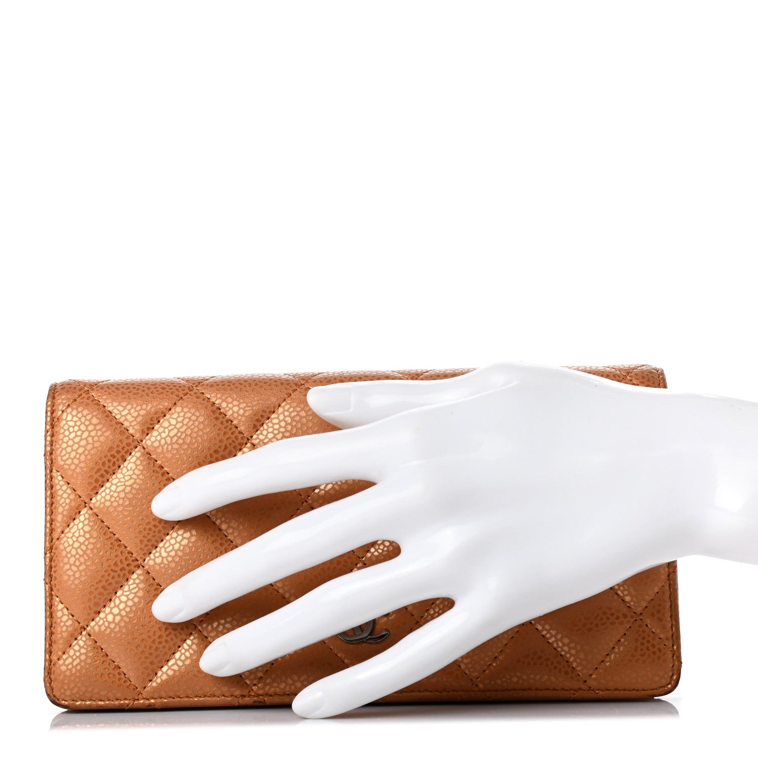 Chanel Metallic Caviar Quilted Yen Wallet Gold 2 of 8