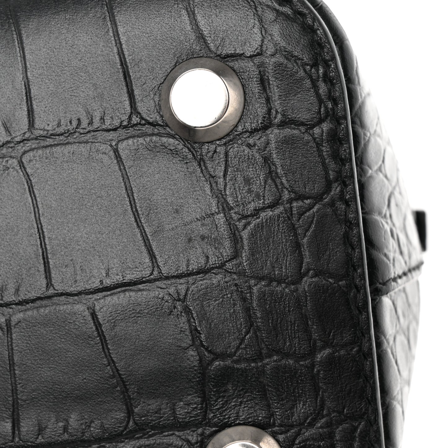 Calfskin Logo Crocodile Embossed S Ville Top Handle Bag Black White
