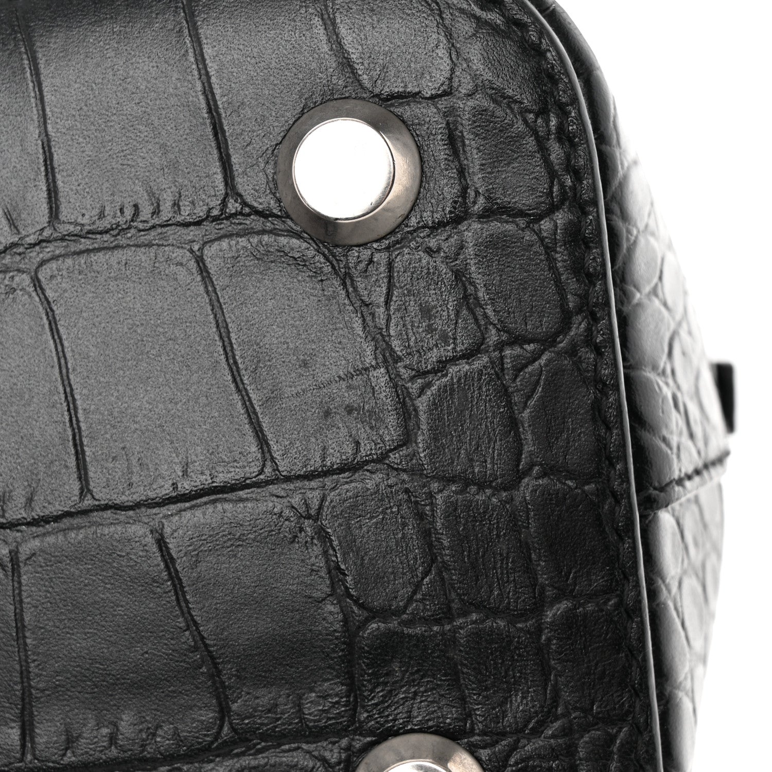 Balenciaga Calfskin Logo Crocodile Embossed S Ville Top Handle Bag Black White 20 of 22
