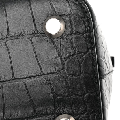 Balenciaga Calfskin Logo Crocodile Embossed S Ville Top Handle Bag Black White 20 of 22