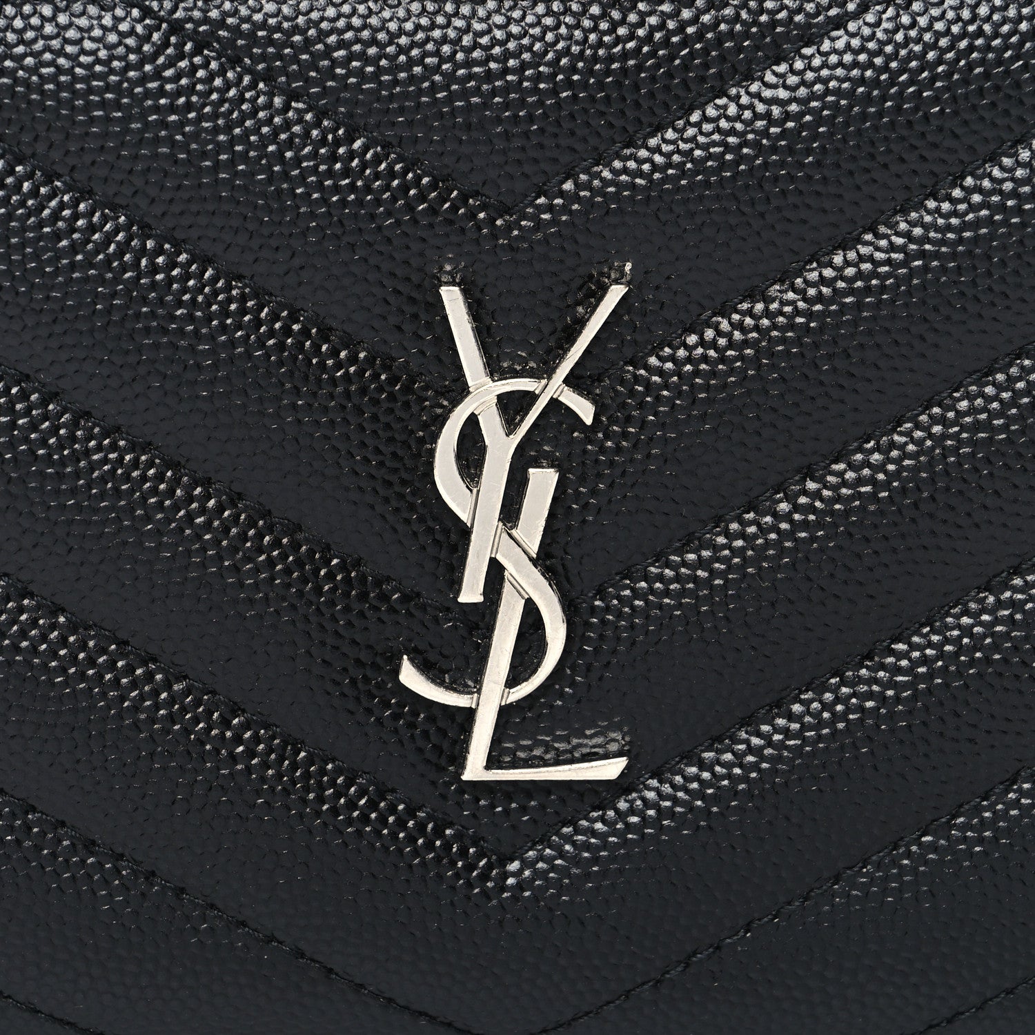 Saint Laurent Grain De Poudre Matelasse Chevron Monogram Zipped Two-Part Wallet Black 9 of 9