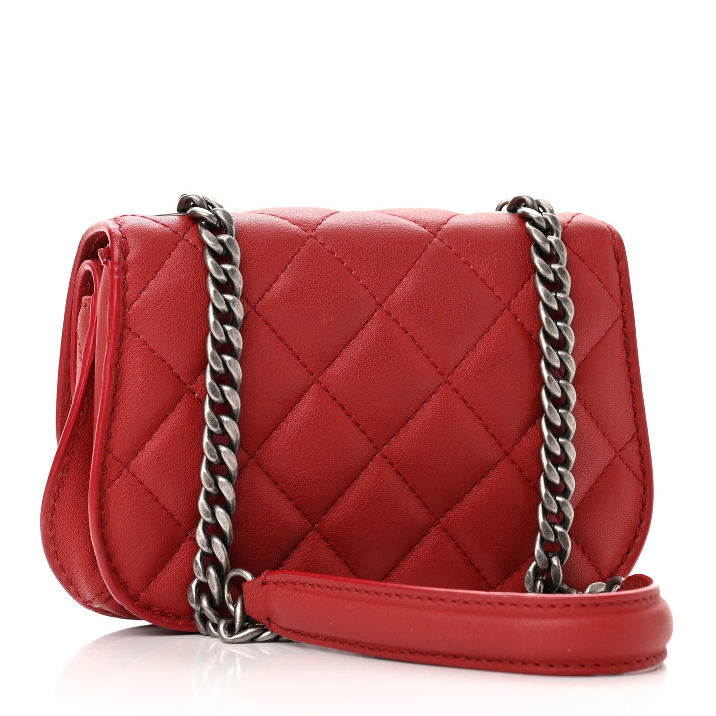 Lambskin Quilted Mini Natural CC Flap Red