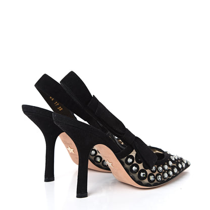 Christian Dior Suede Mesh Crystal Sling-Back Pumps 38 Black 4 of 11