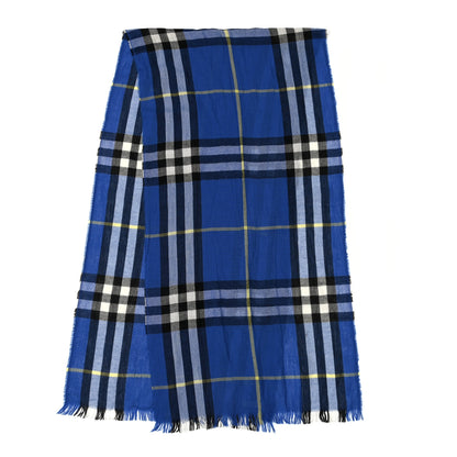 Burberry Silk Cashmere Half Mega Check Scarf Cobalt Blue 2 of 5