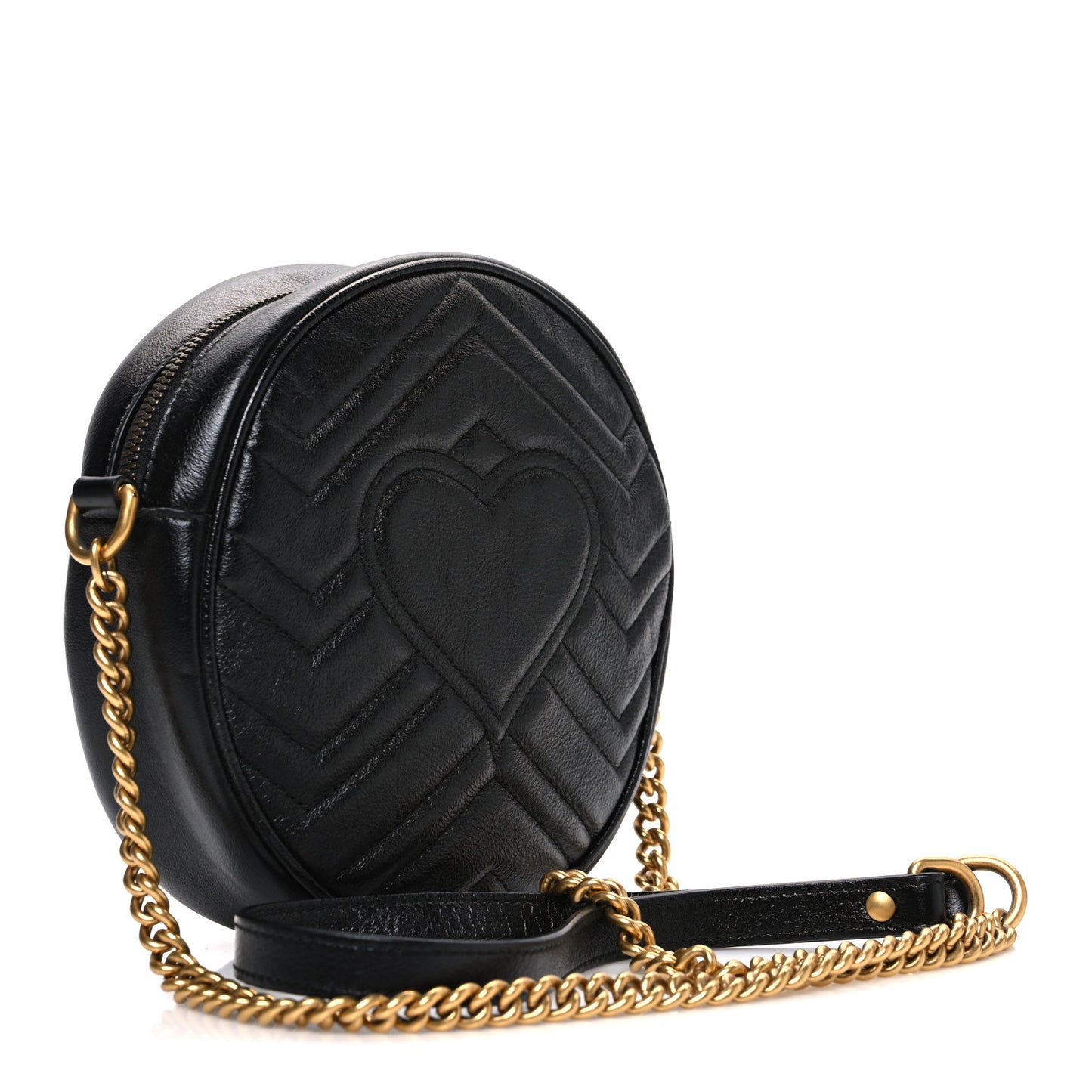 Azalea Calfskin Matelasse Heart Mini GG Marmont Round Shoulder Bag Black