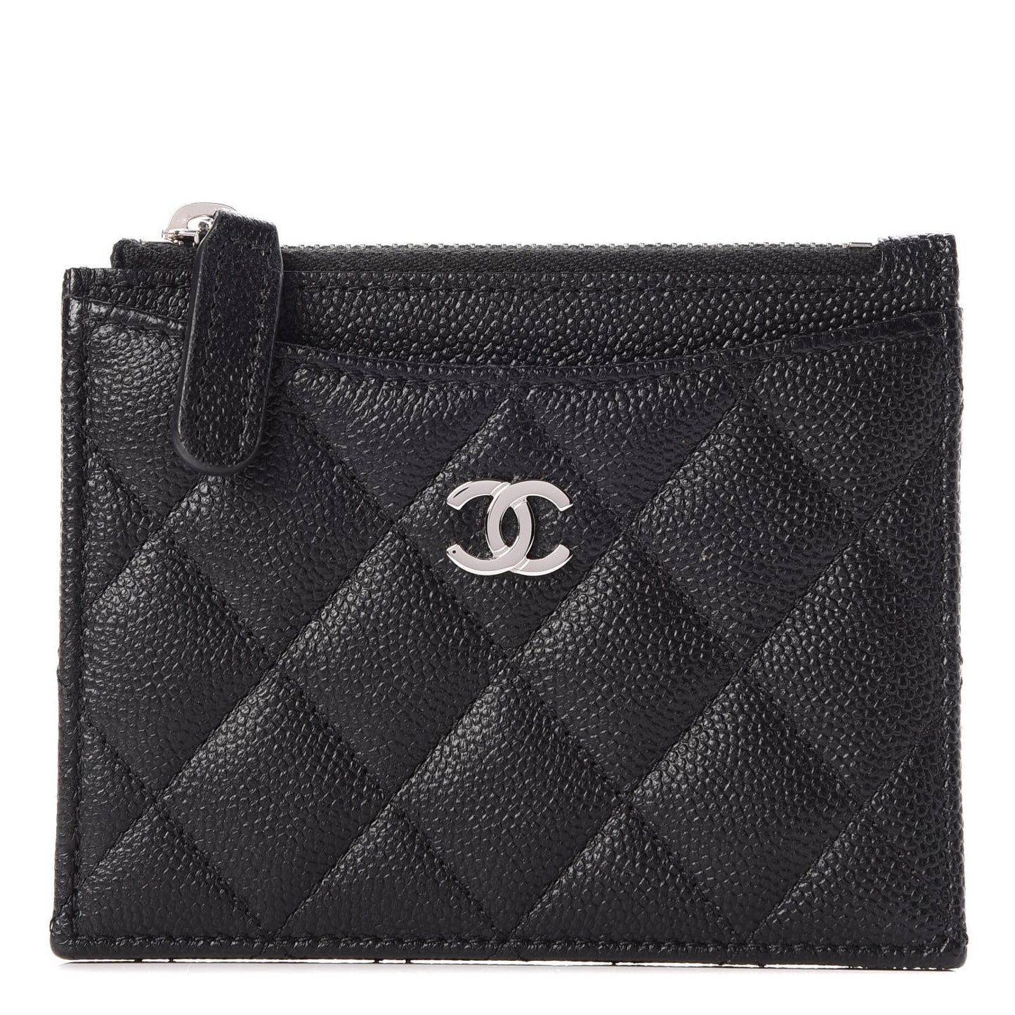 Caviar Quilted CC Zip Card Holder Black