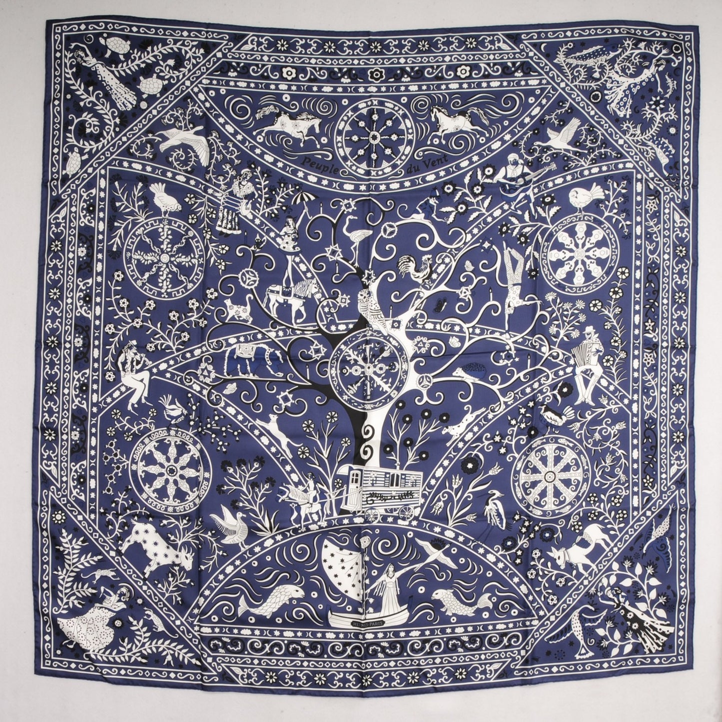 Silk Twill Peuple Du Vent Scarf 140 Marine Noir Blanc