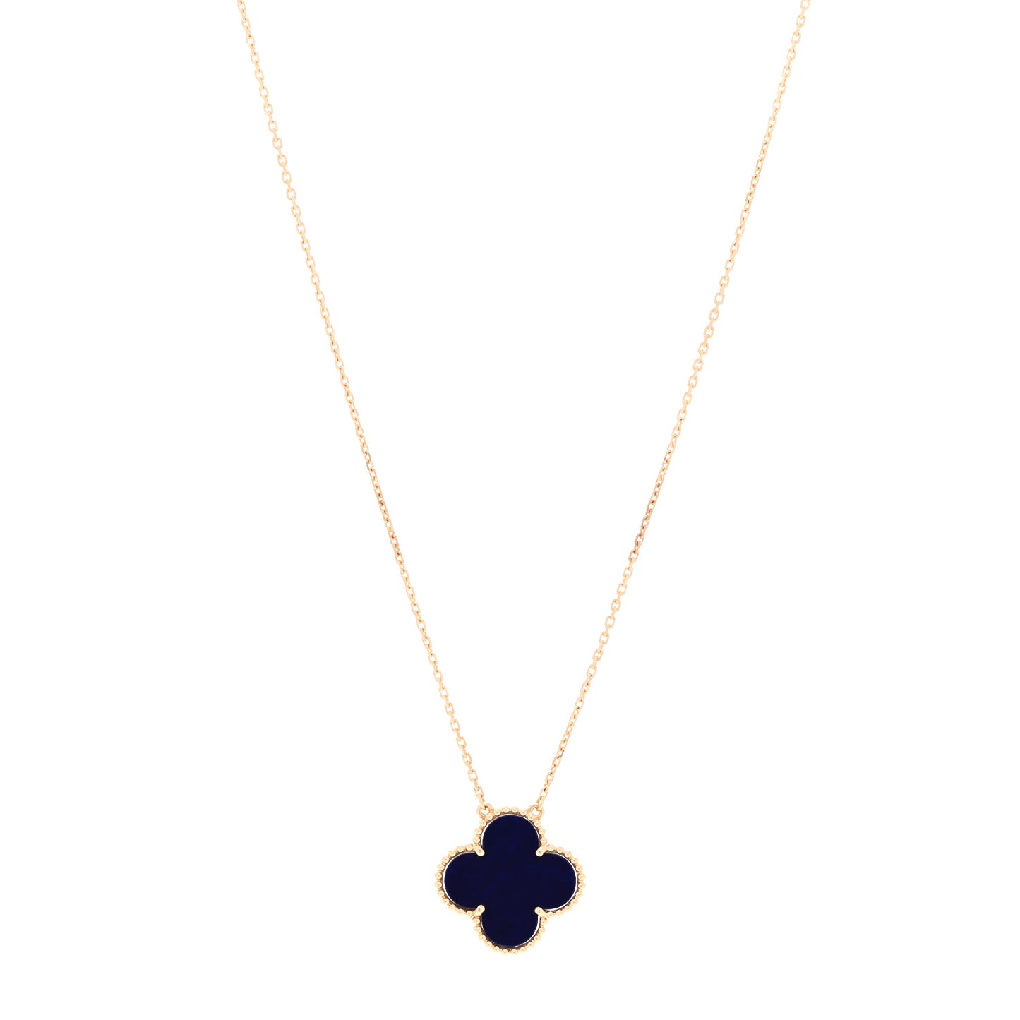 18K Yellow Gold Blue Sevres Porcelain Magic Alhambra Vendome Necklace
