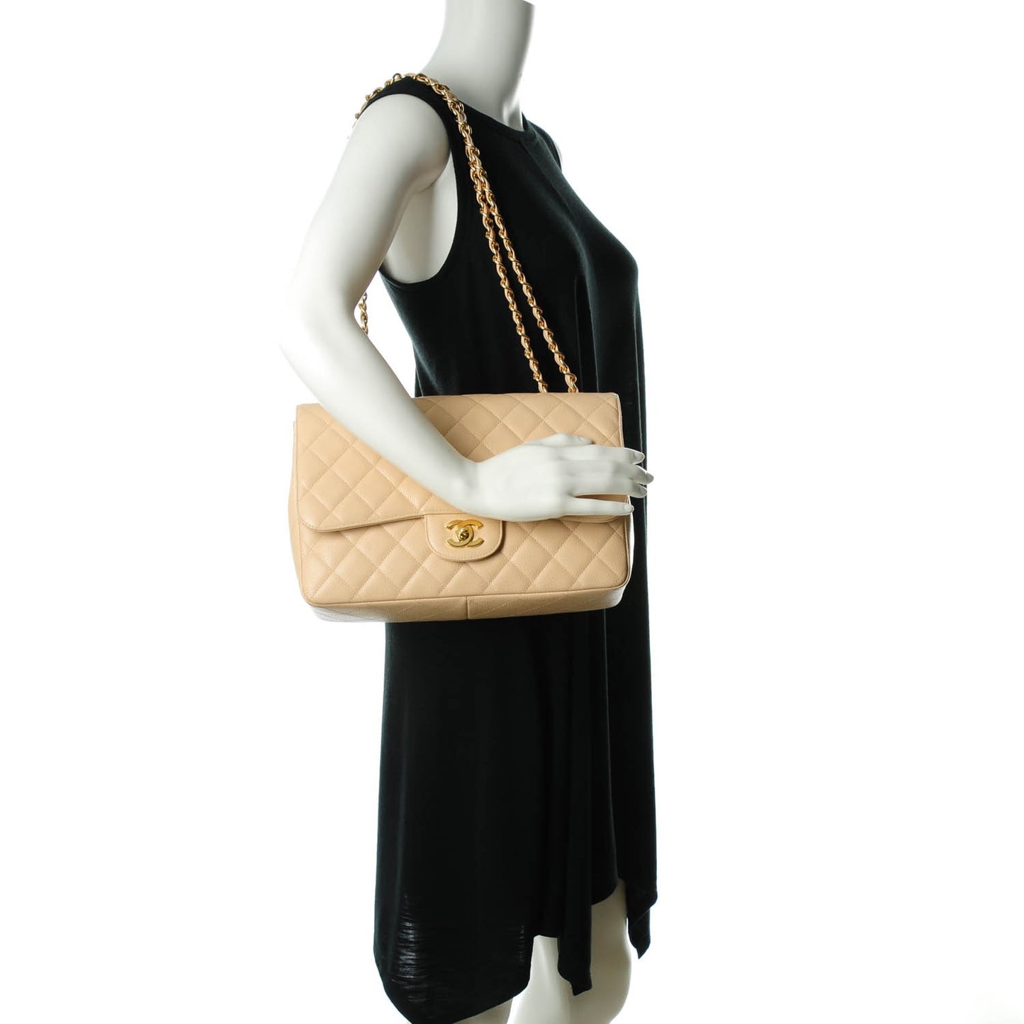 Caviar Quilted Jumbo Single Flap Beige Clair