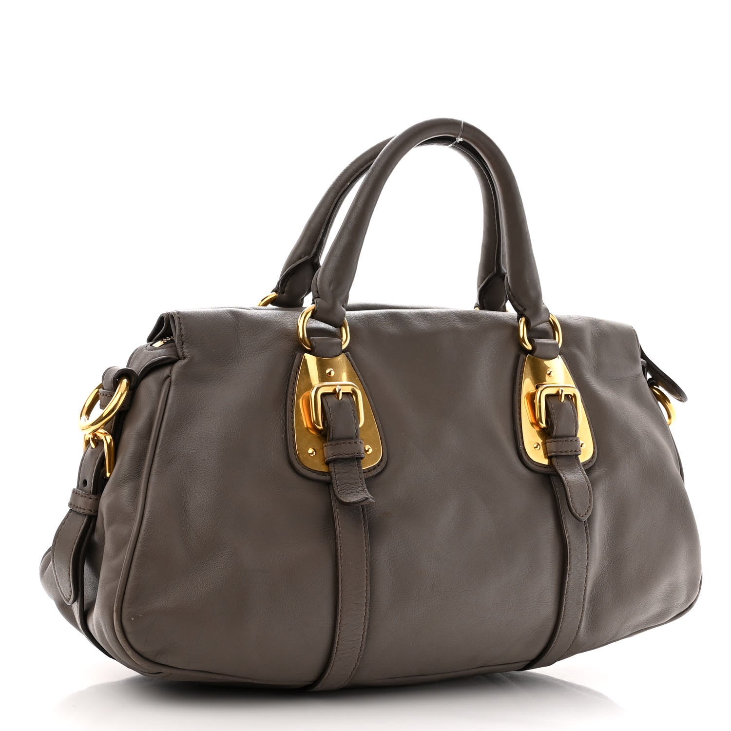 Prada Soft Calf Shopping Satchel Bag Bambu 3 of 14