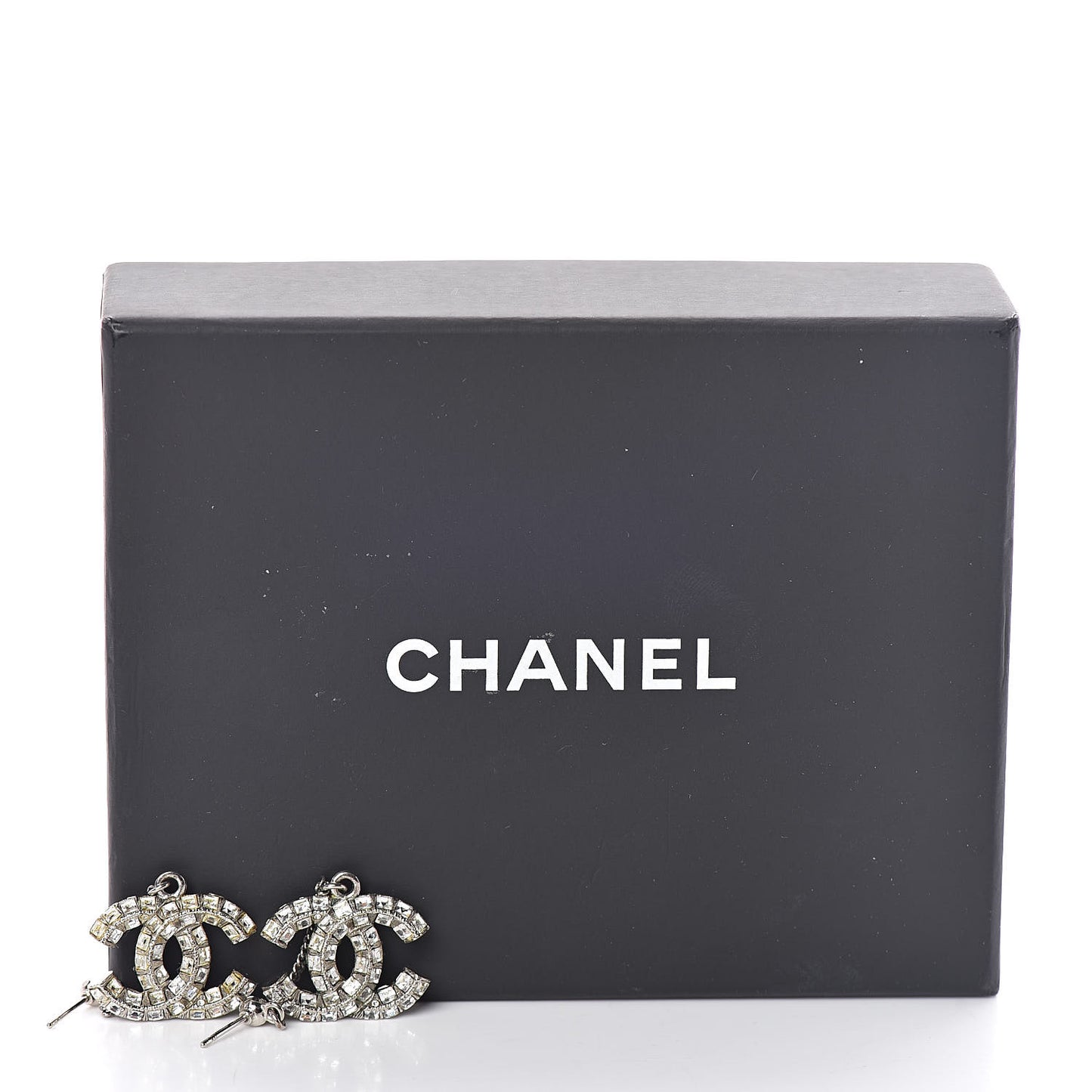 Baguette Crystal CC Drop Earrings Silver