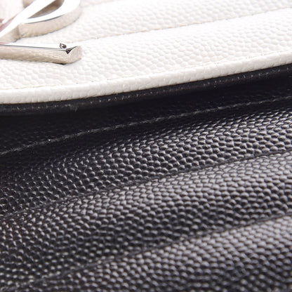 Saint Laurent Grain De Poudre Matelasse Chevron Bi-Color Monogram Chain Wallet White Black 11 of 13