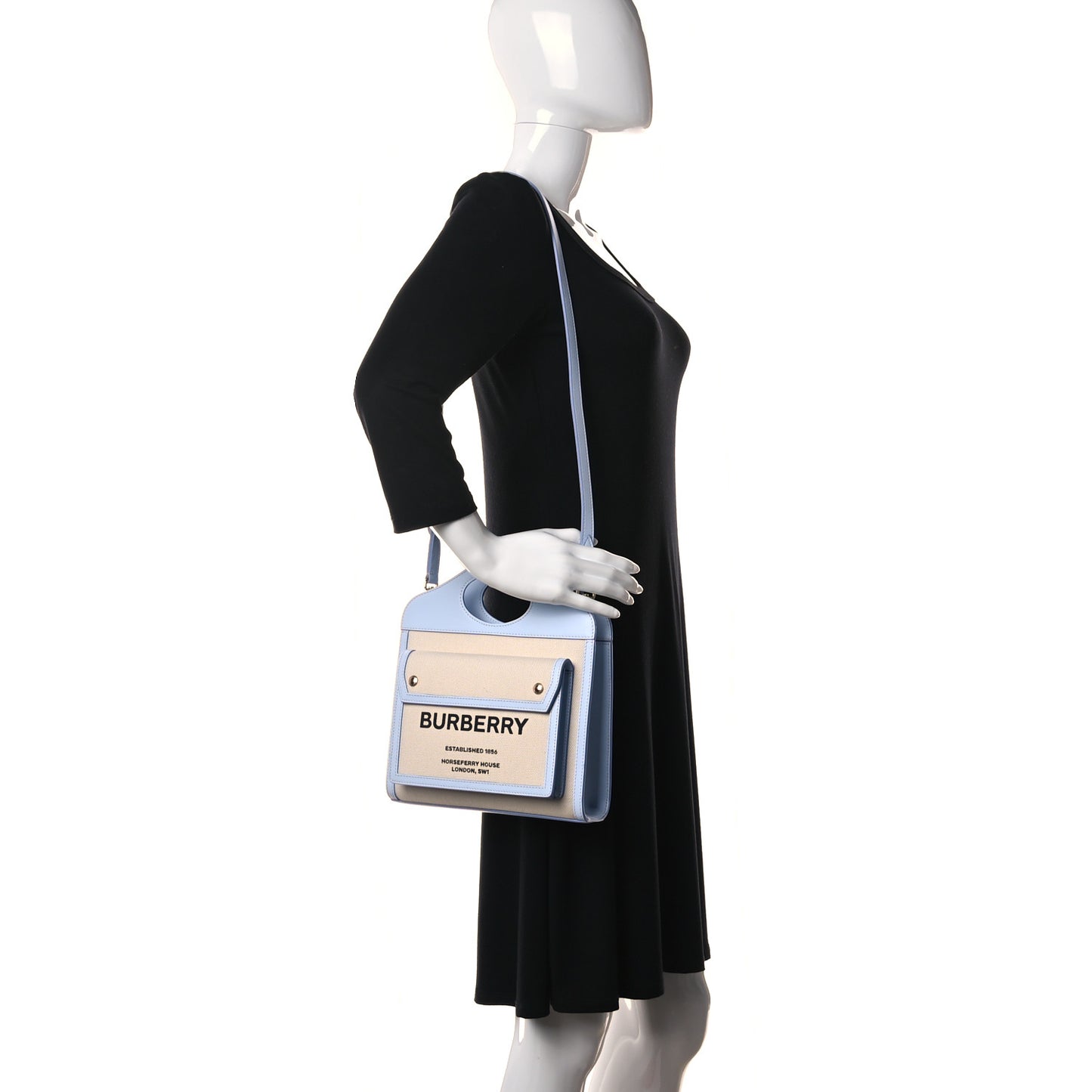 Canvas Smooth Calfskin Two Tone Mini Pocket Bag Natural Pale Blue