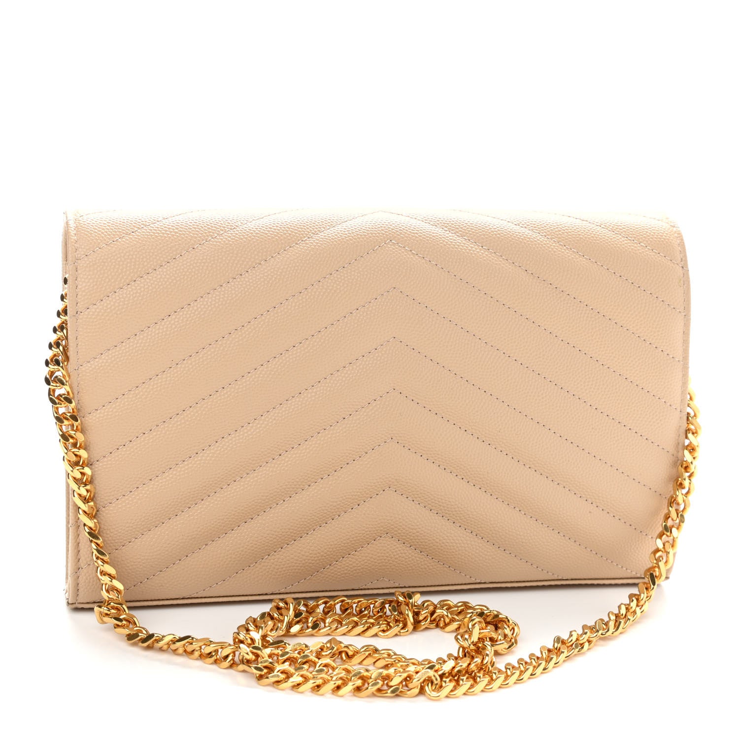 Saint Laurent Grain De Poudre Matelasse Chevron Monogram Chain Wallet Nude Powder 3 of 8
