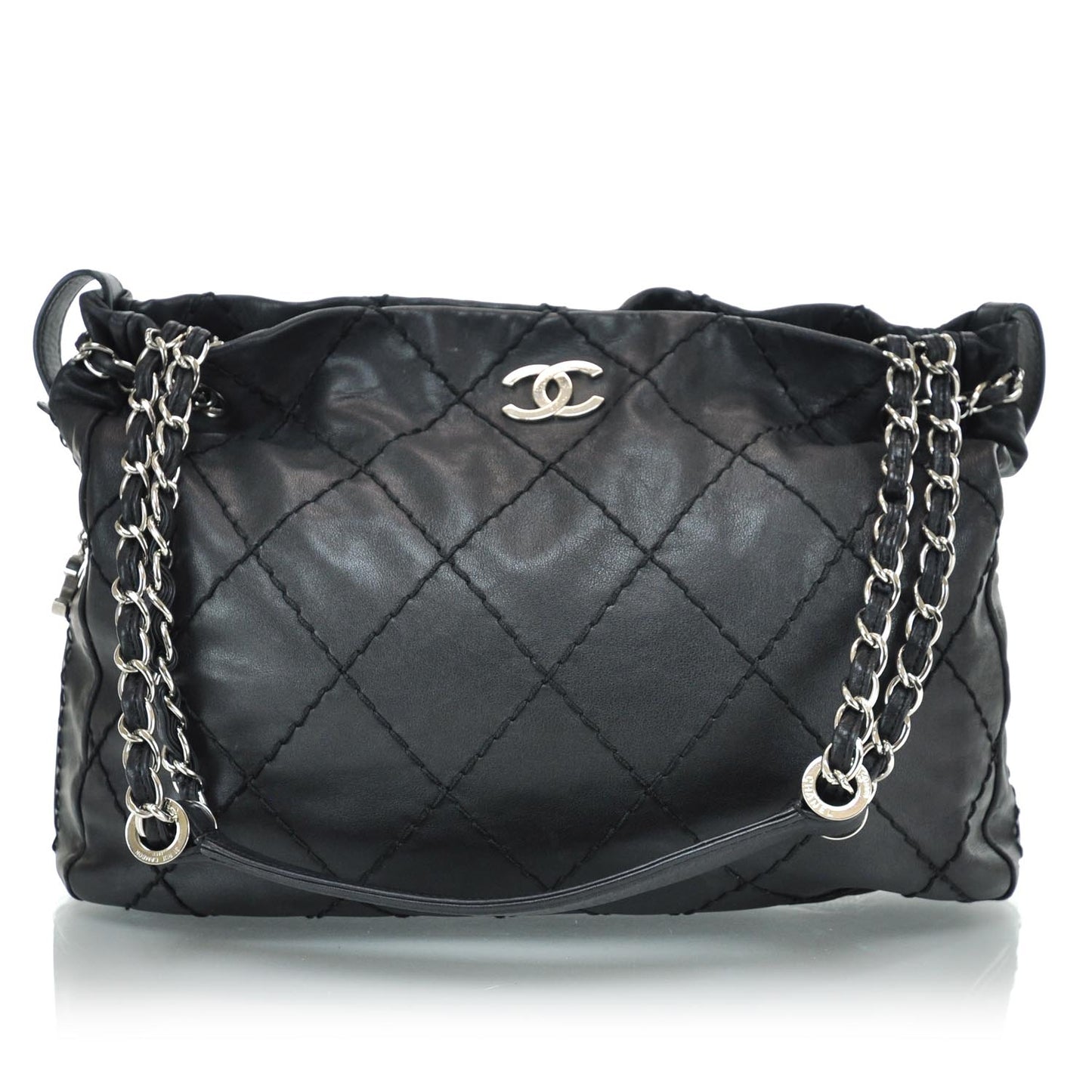 Lambskin Expandable Stitched Tote Black
