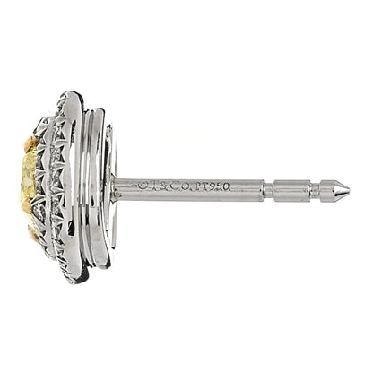 Tiffany Platinum 18K Yellow Diamond .64ctw Cushion Soleste Earrings 4 of 5