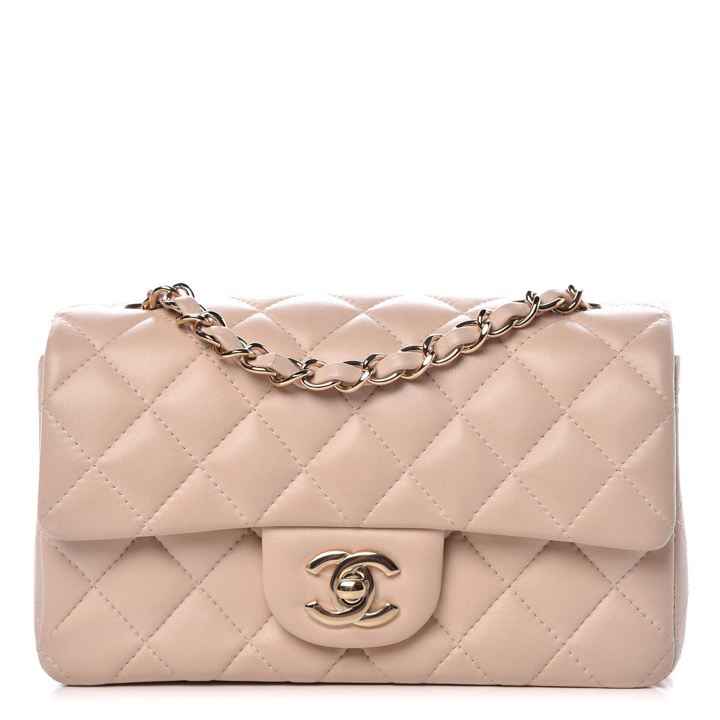 Lambskin Quilted Mini Rectangular Flap Light Beige