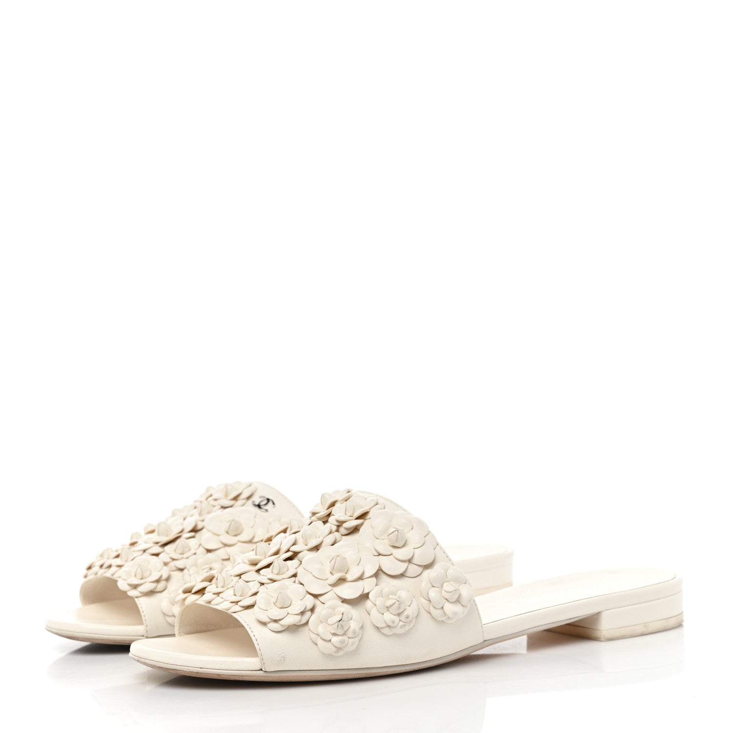 Chanel Lambskin Camellia Slide Sandals 38 White 3 of 9