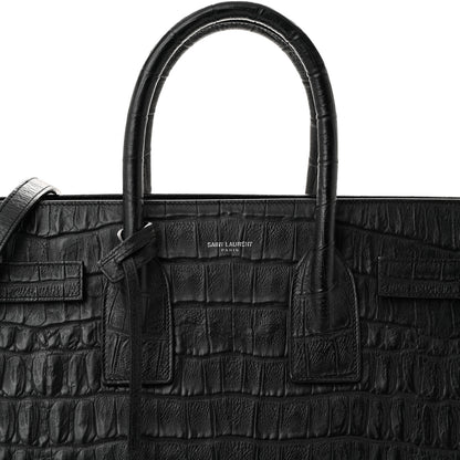 Saint Laurent Calfskin Crocodile Embossed Small Sac de Jour Black 8 of 12