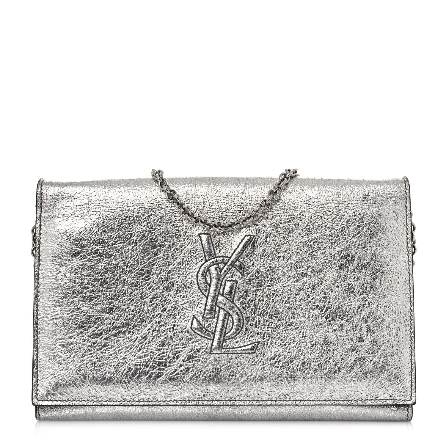 Saint Laurent Metallic Crinkled Calfskin Belle de Jour Chain Clutch Silver 1 of 14