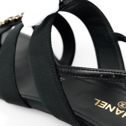 Chanel Grosgrain Chain CC Logo Bow Sandals 38 Black 9 of 10