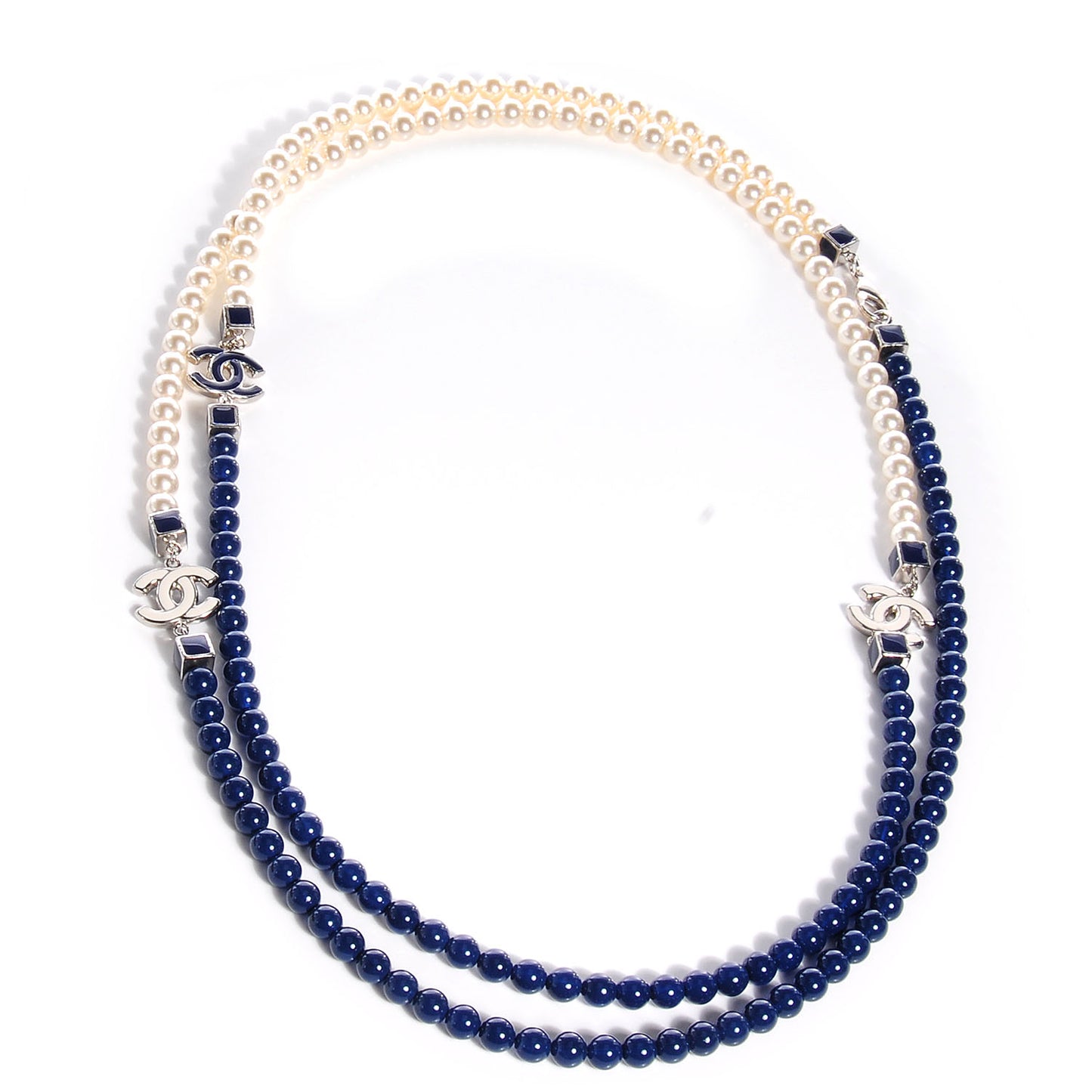 Pearl CC Long Necklace Pearly White Blue