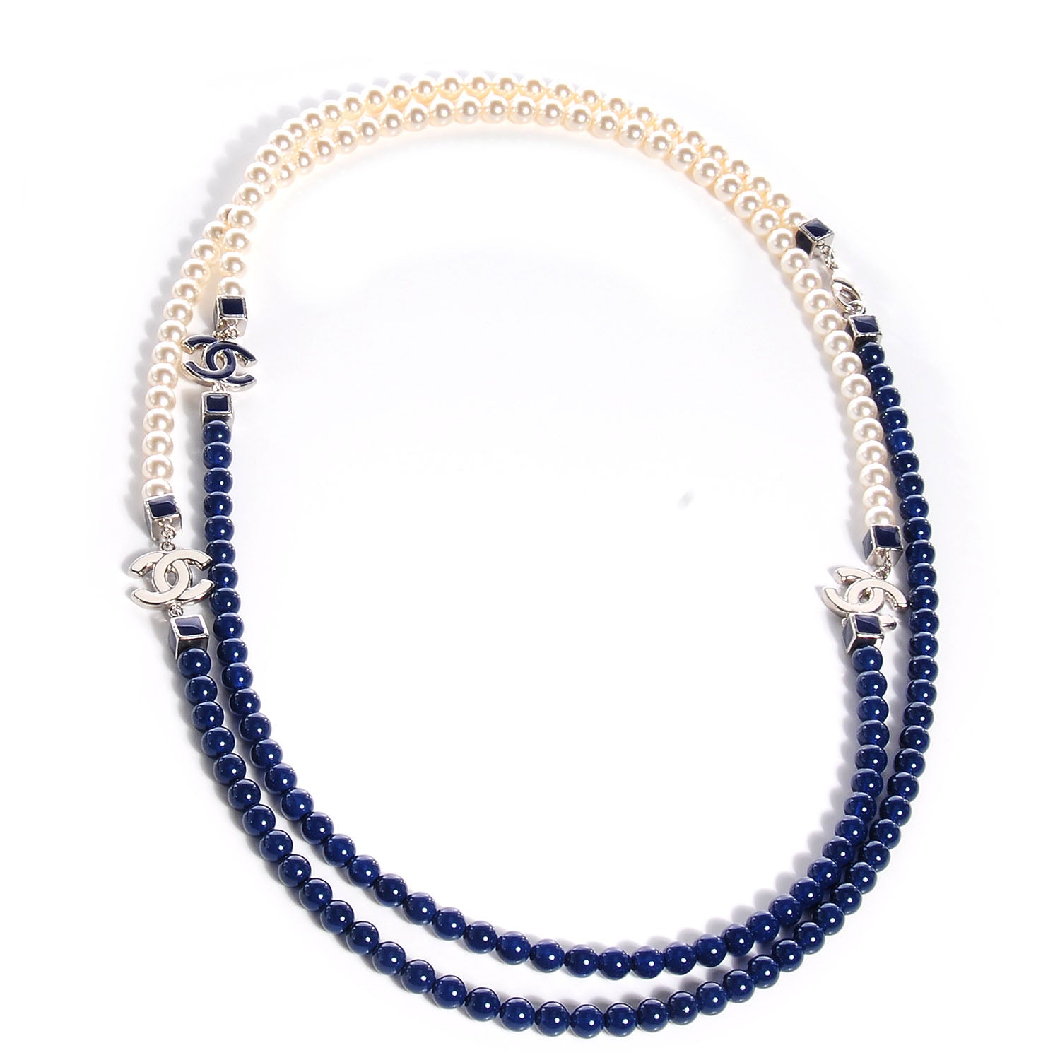 Chanel Pearl CC Long Necklace Pearly White Blue 3 of 6