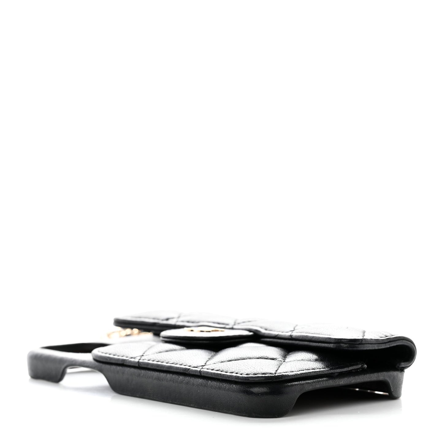 Lambskin Quilted iPhone XII Pro Holder With Chain Black