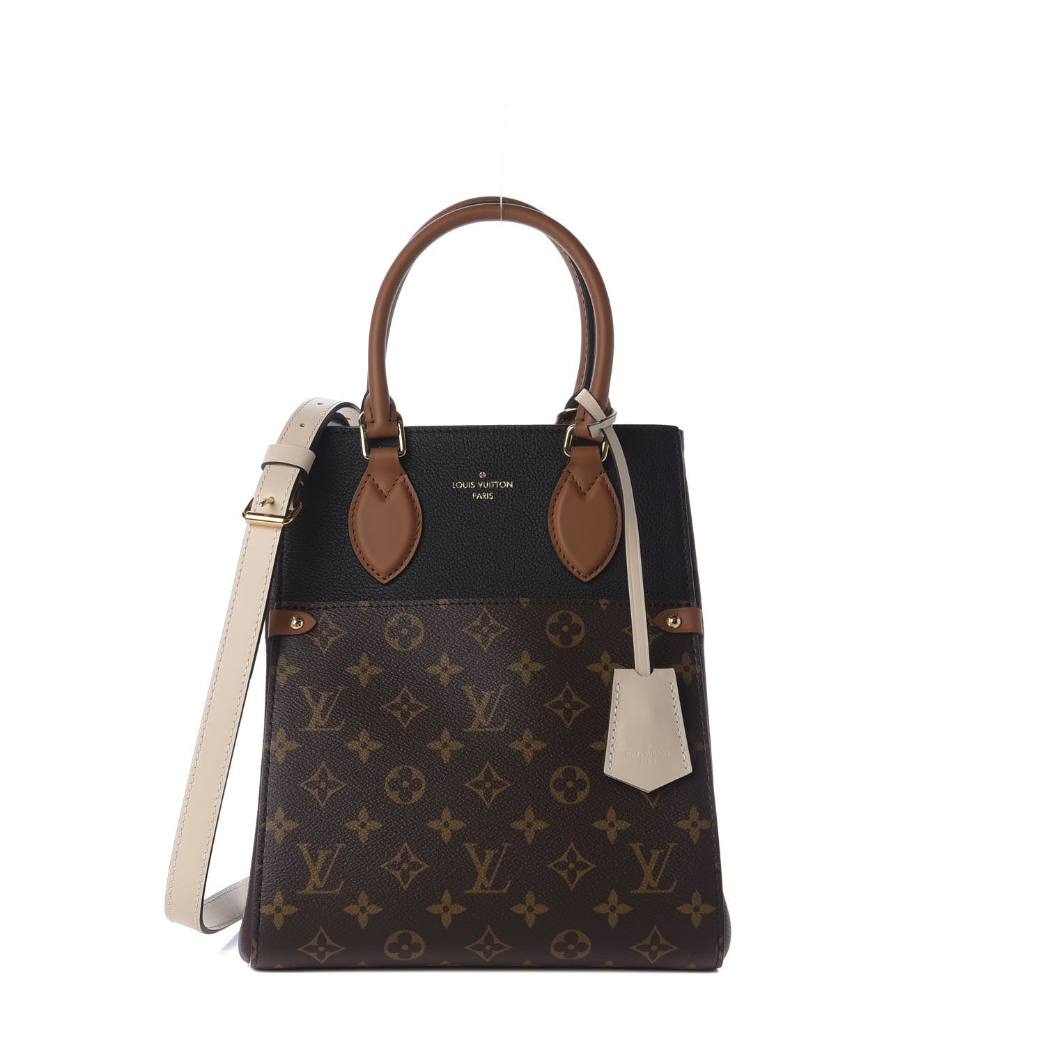 Louis Vuitton Calfskin Monogram Fold Tote MM Black Wine Cream 1 of 10