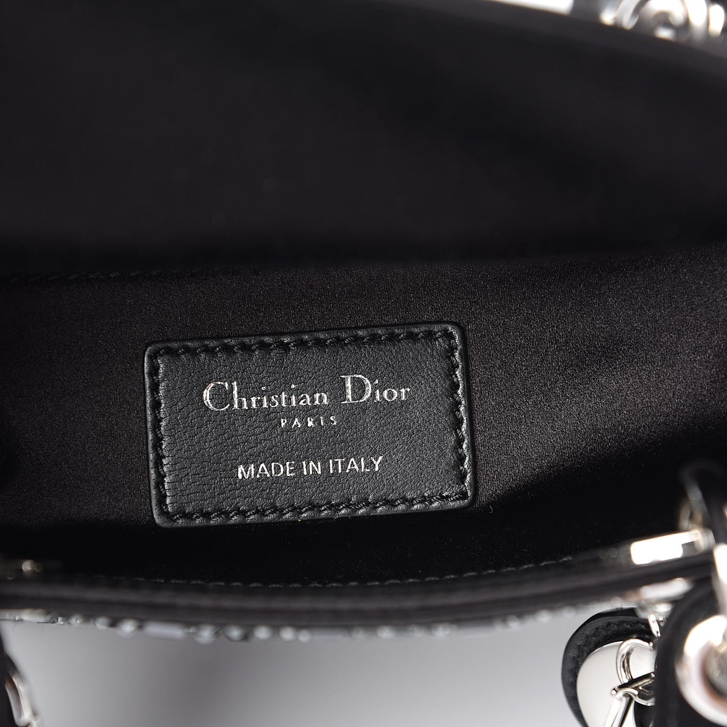 Satin Crystal Cannage Mini Lady Dior Black