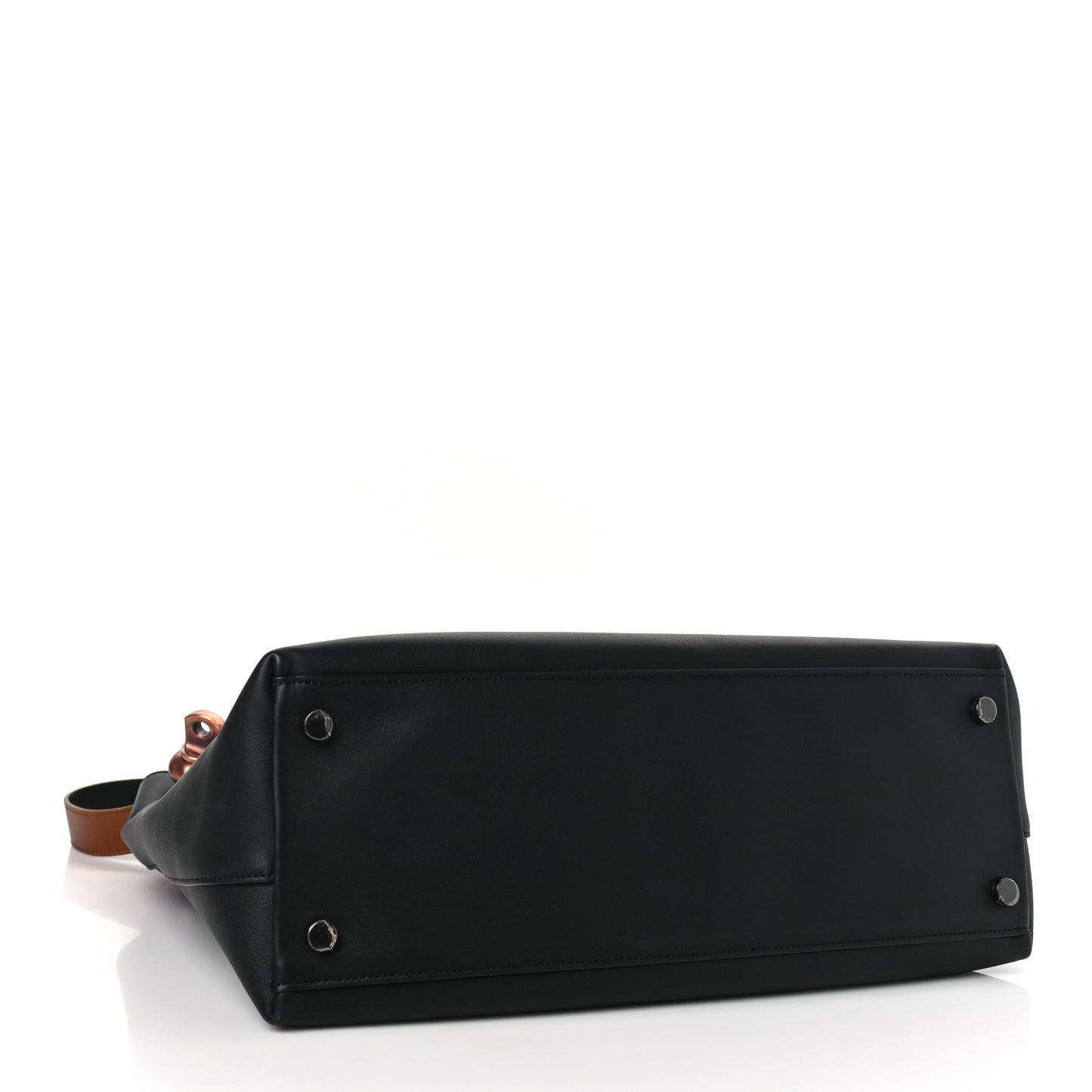 Calfskin Fisherman Hook Drawstring Hobo Bag Black