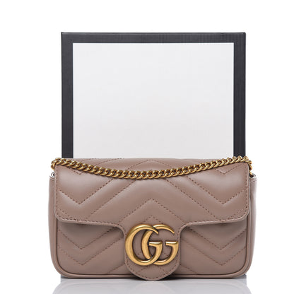 Gucci Calfskin Matelasse Super Mini GG Marmont Shoulder Bag Porcelain Rose 10 of 10