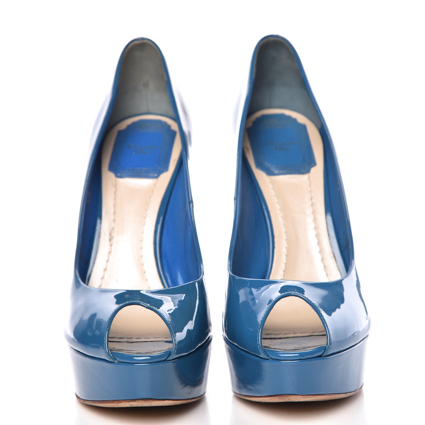 Patent Miss Dior Peep Toe Pumps 37 Blue