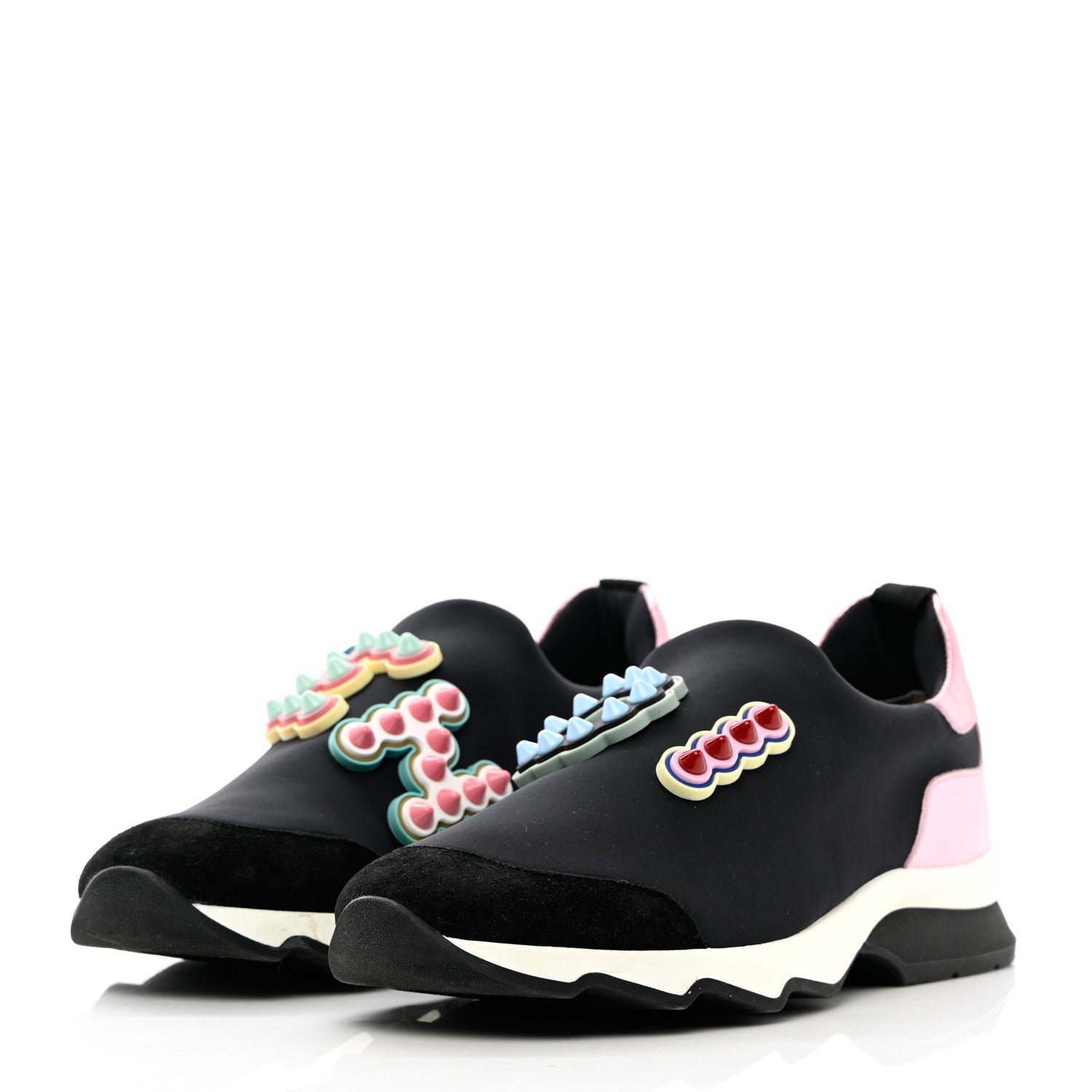 Fendi Neoprene Studded Fun Fair Scuba Sneakers 38 Pink Multicolor 3 of 16