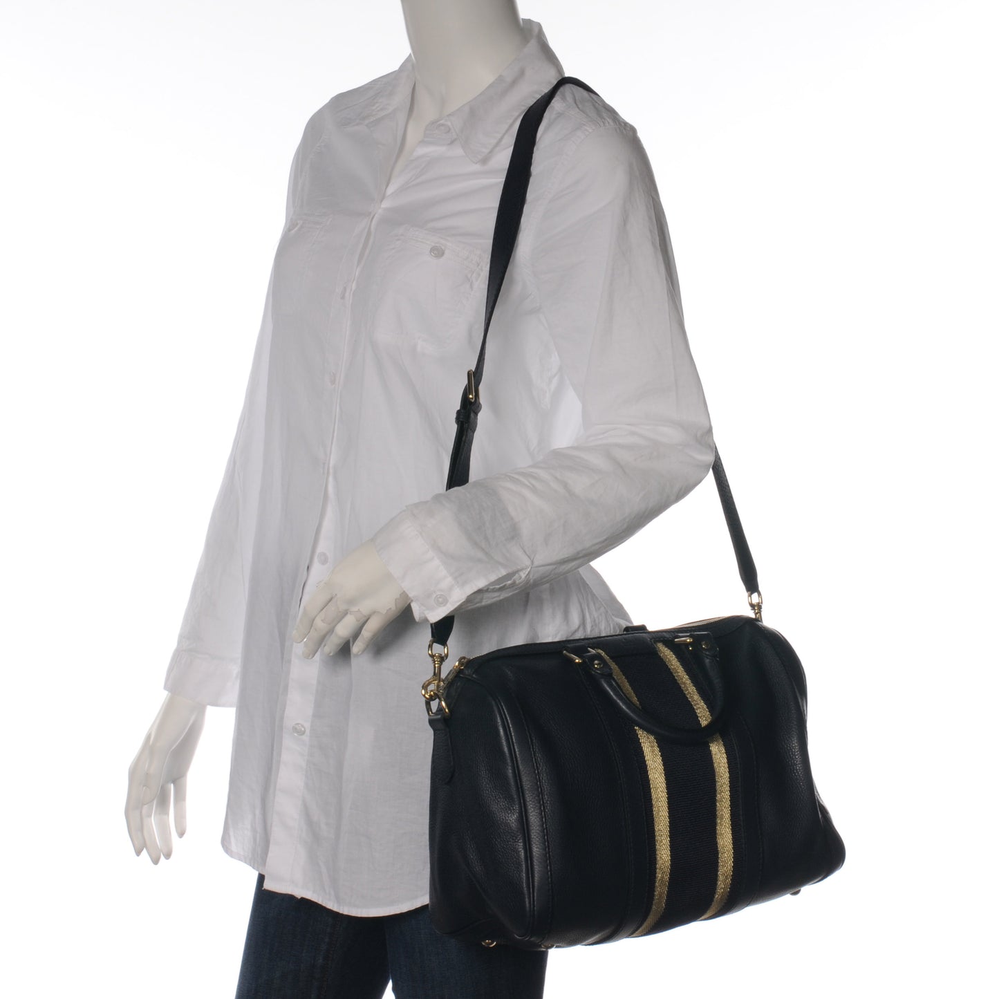 Calfskin Vintage Web Medium Boston Navy