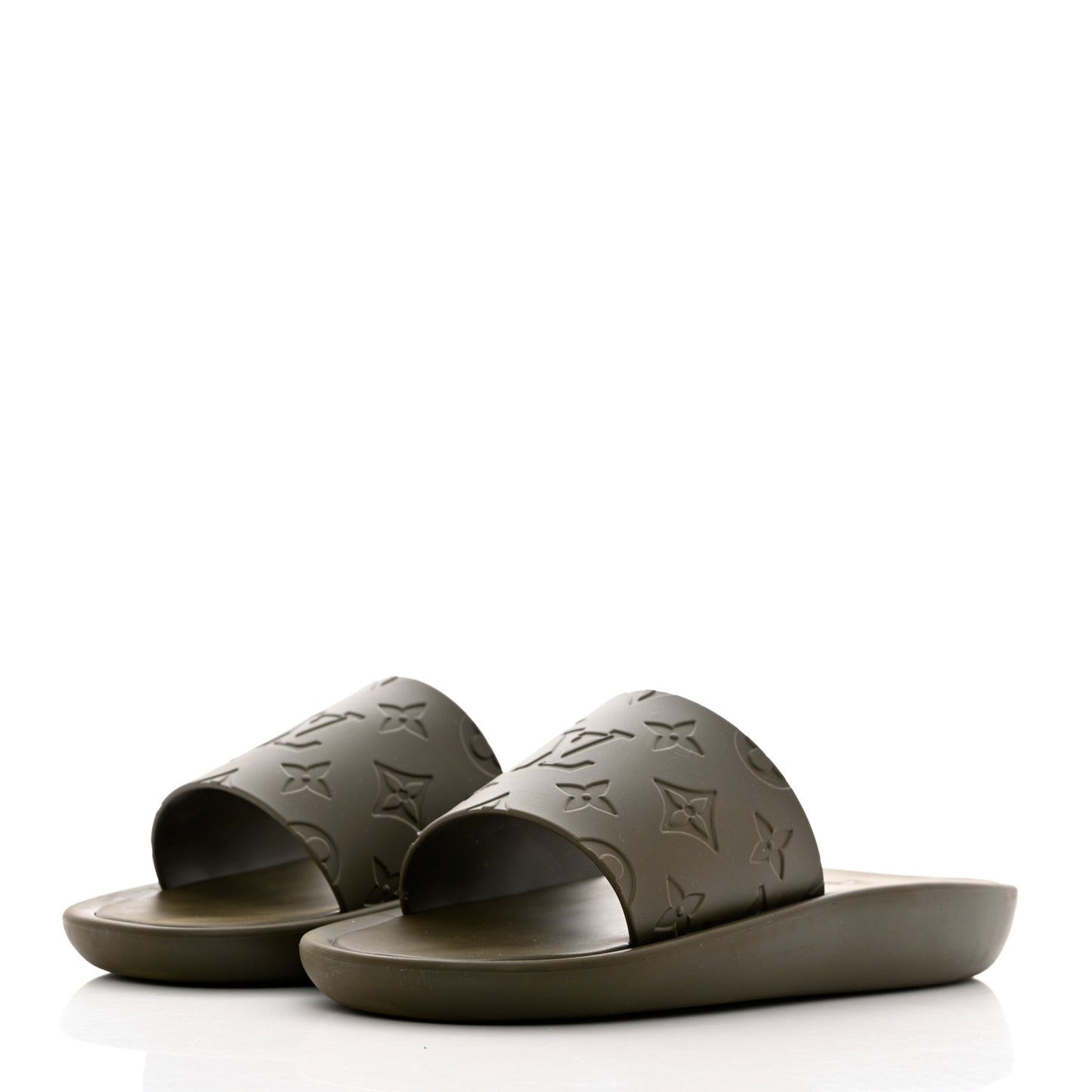 Matte Rubber Monogram Embossed Sunbath Slide Sandals 38 Khaki