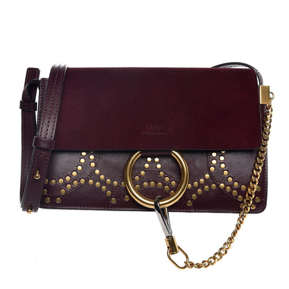 Chloe Suede Calfskin Studded Small Faye Shoulder Bag Dark Purple 1 of 7