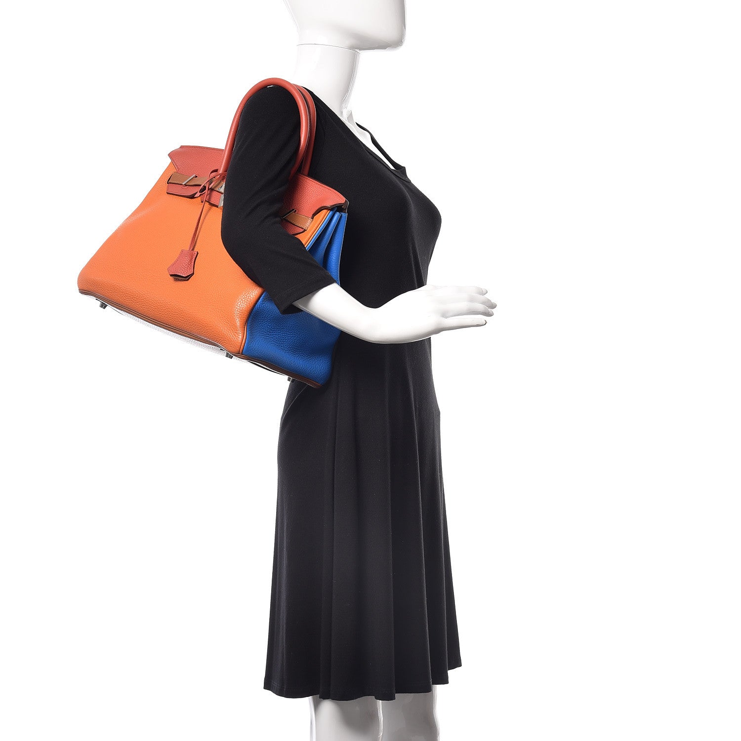 Hermes Taurillon Clemence Arlequin Birkin 35 Orange Sanguine Gold Bleu Lin Bleu Hydra Etain 2 of 35