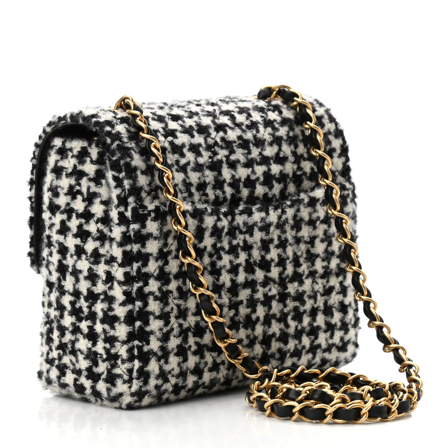 Chanel Tweed Houndstooth Quilted Mini Square Flap White Black 3 of 11