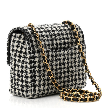 Chanel Tweed Houndstooth Quilted Mini Square Flap White Black 3 of 11