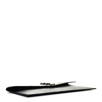 Saint Laurent Calfskin Crocodile Embossed Uptown Monogram Pouch Black 3 of 4