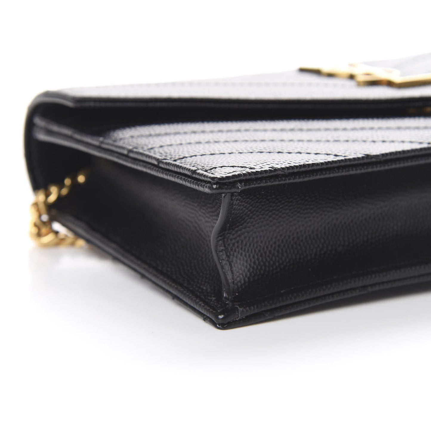 Grain De Poudre Matelasse Chevron Monogram Envelope Chain Wallet Black