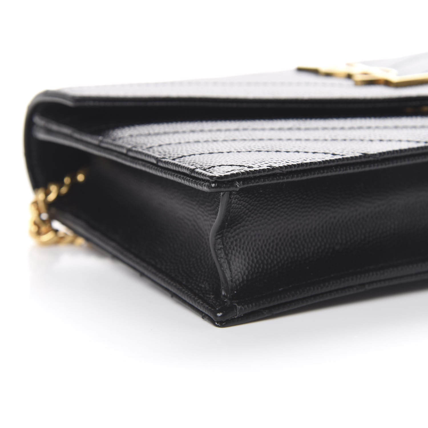 Saint Laurent Grain De Poudre Matelasse Chevron Monogram Envelope Chain Wallet Black 8 of 10