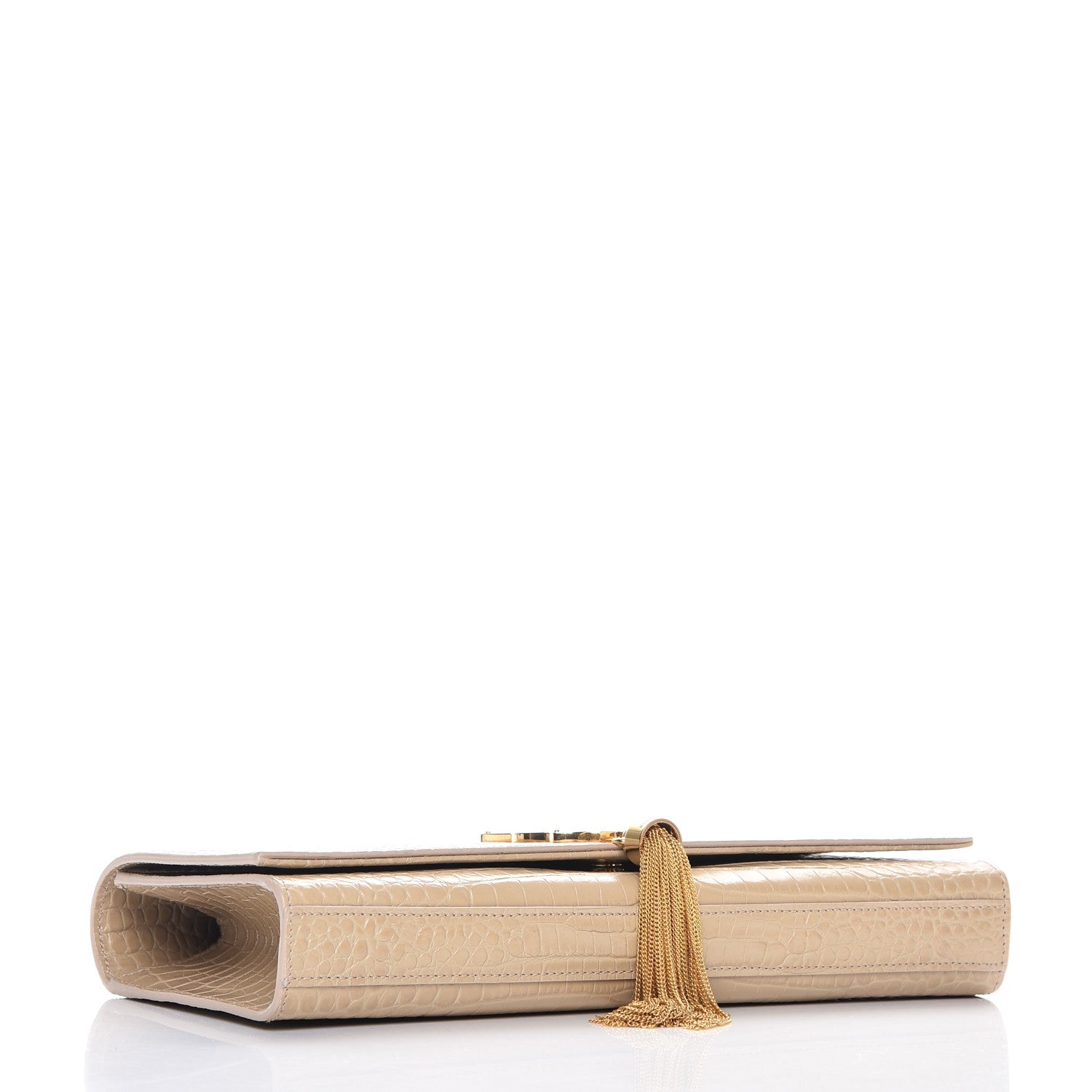Saint Laurent Calfskin Crocodile Embossed Classic Monogram Tassel Clutch Nude 4 of 7