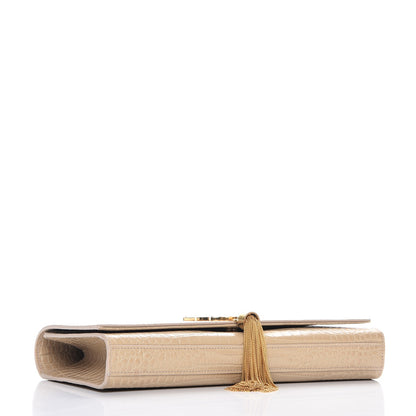 Saint Laurent Calfskin Crocodile Embossed Classic Monogram Tassel Clutch Nude 4 of 7