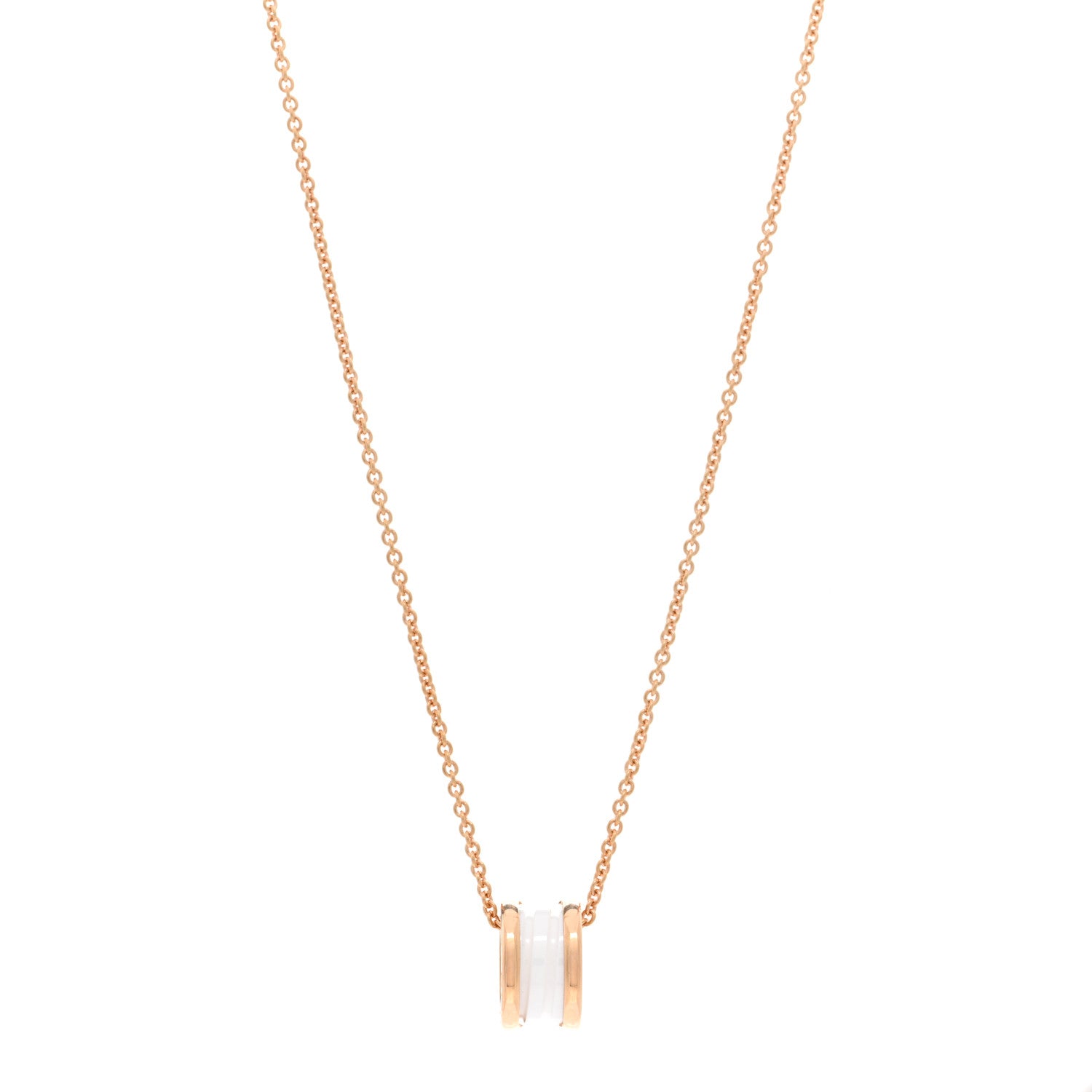 Bulgari 18K Rose Gold White Ceramic B.Zero1 Pendant Necklace 1 of 4