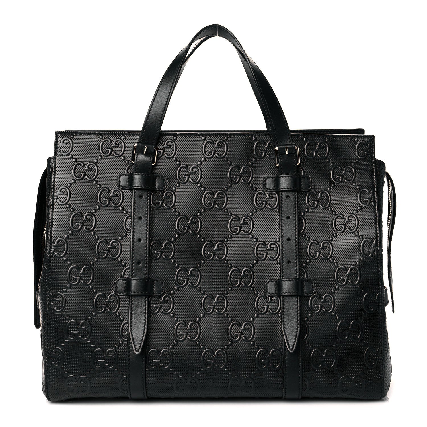 Gucci Calfskin GG Tennis Embossed Tote Bag Black 1 of 10