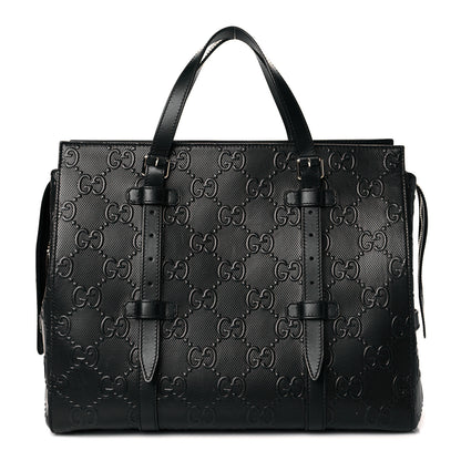 Gucci Calfskin GG Tennis Embossed Tote Bag Black 1 of 10